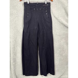 Vtg 40s Cracker Jack Pants Women 27x31 Navy Uniform Blue Wool 13 Button Sailor